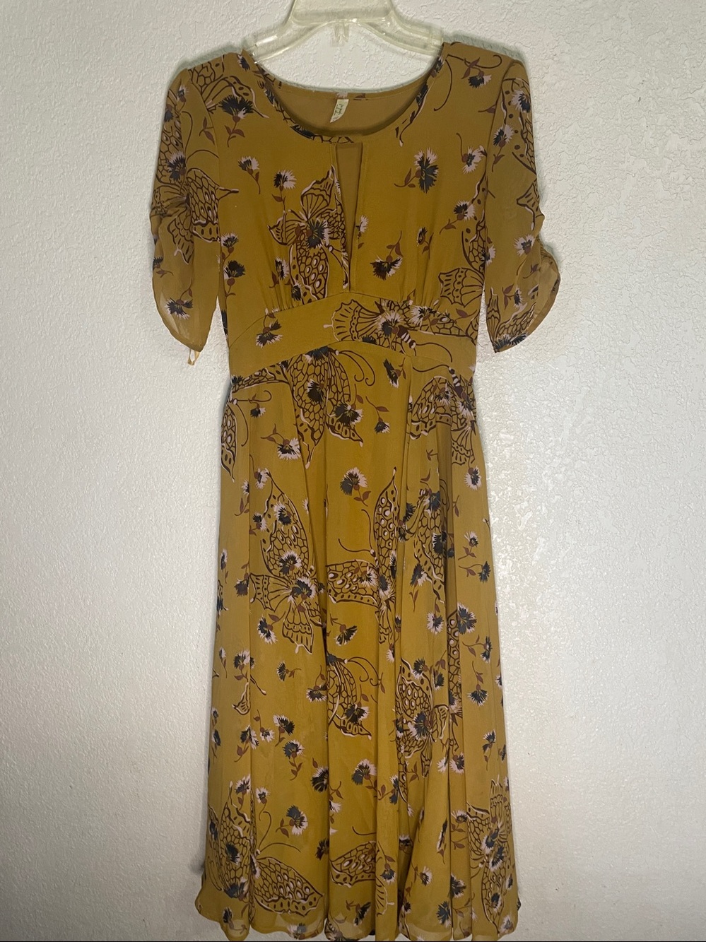 free people Mustard butterfly floral design Dress Size 2
